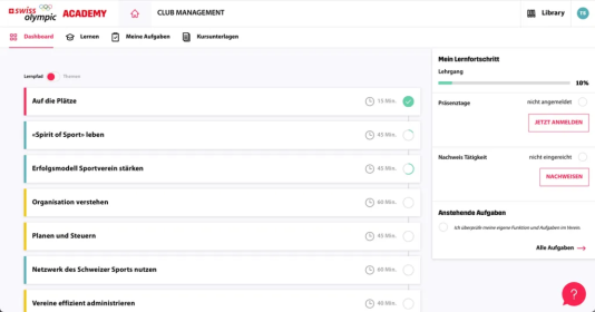Dashboard «Club Management» © Swiss Olympic